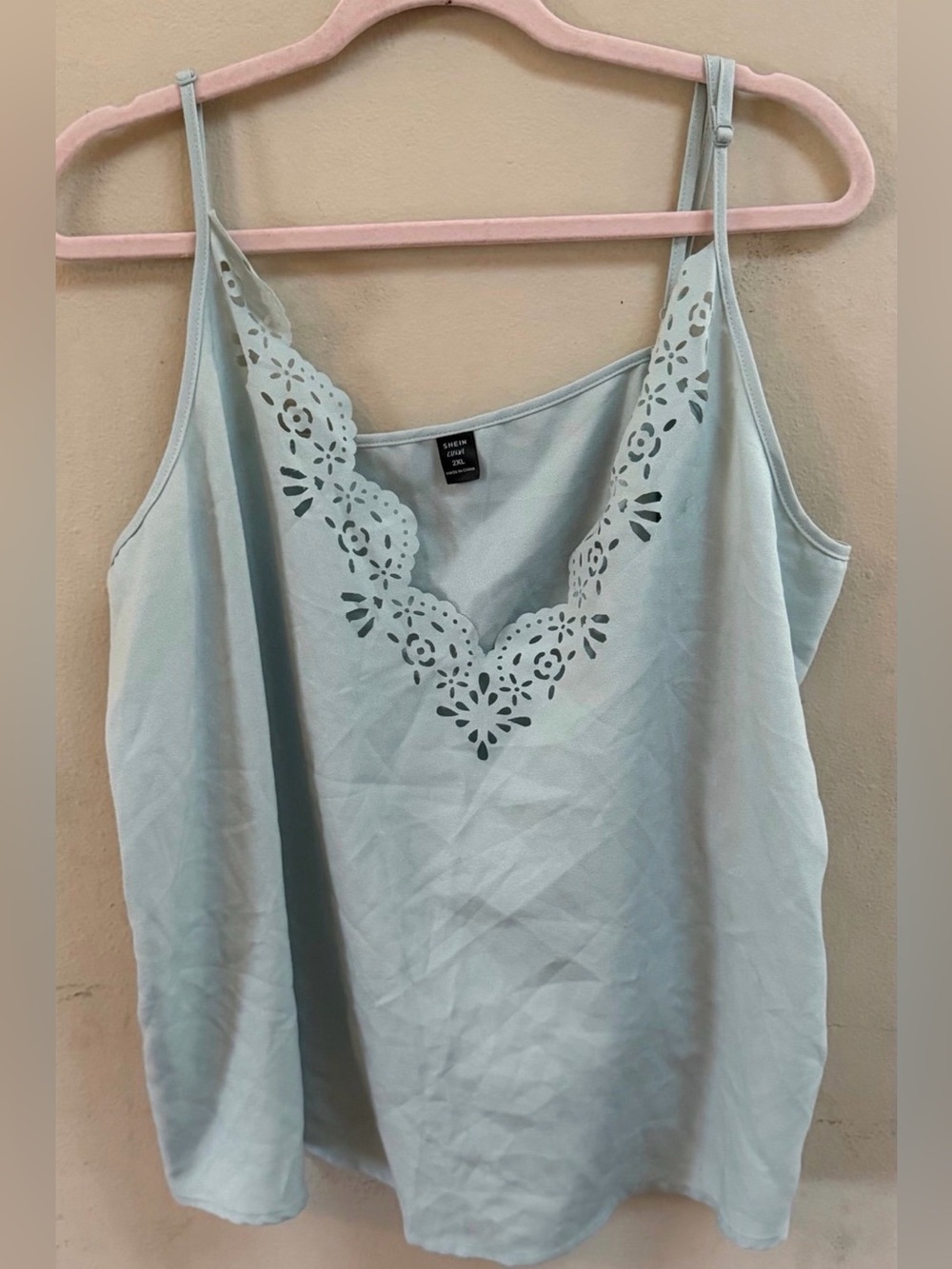 SHEIN Light Blue Laser Cut V-Neck Spaghetti Strap Camisole